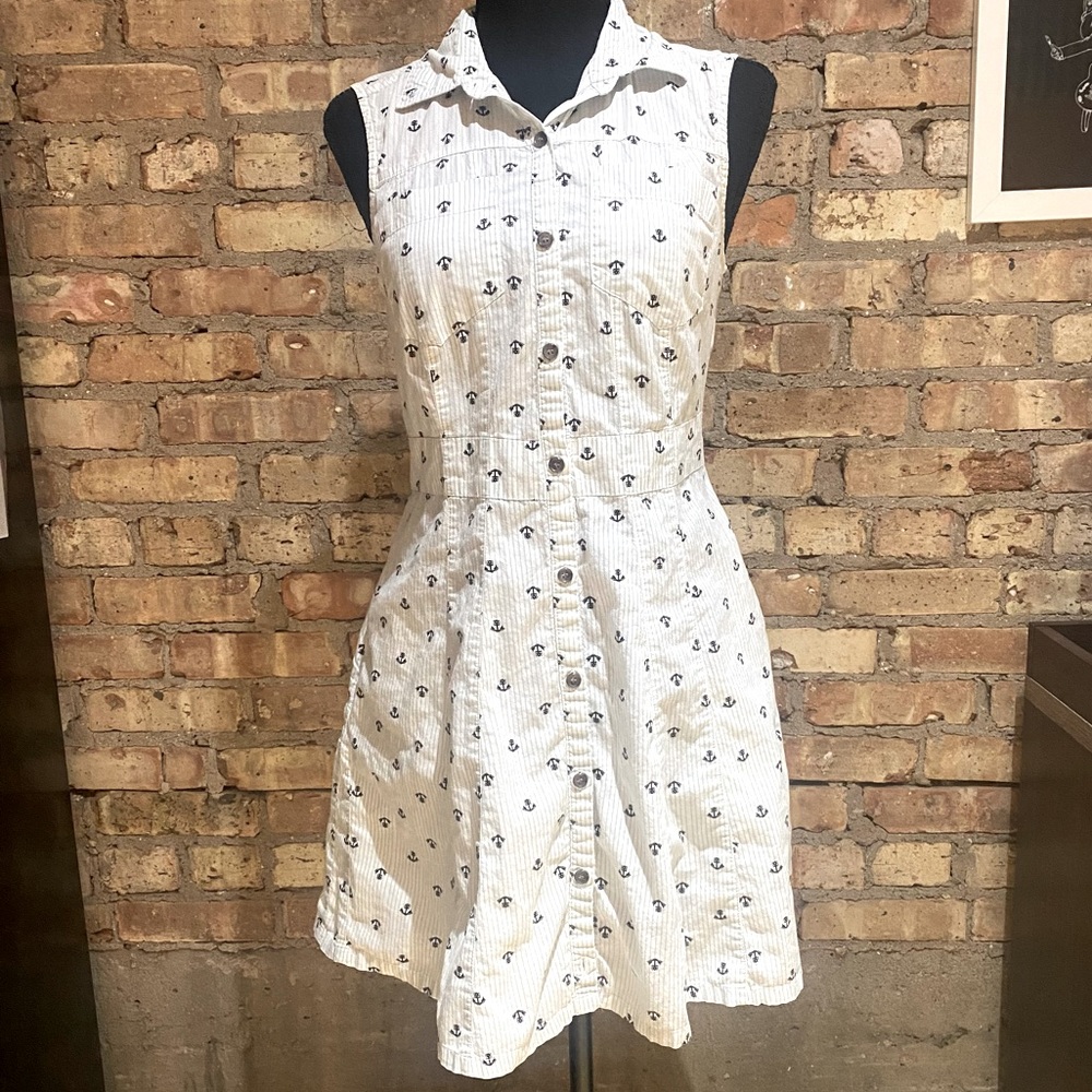 Nautical Sleeveless Collared A-Line Dress with Pockets
